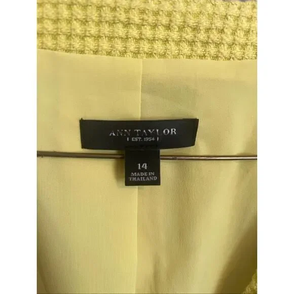 Ann Taylor Women's Size 14 Yellow Chartreuse Knit Blazer Coat Jacket Cotton - Picture 5 of 10